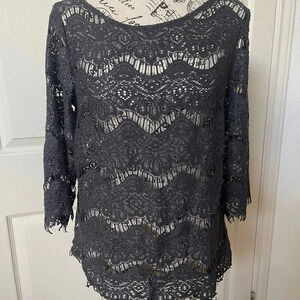 Zara Collection Women's Blouse Size M Black Lash‎ lace Goth Romantic